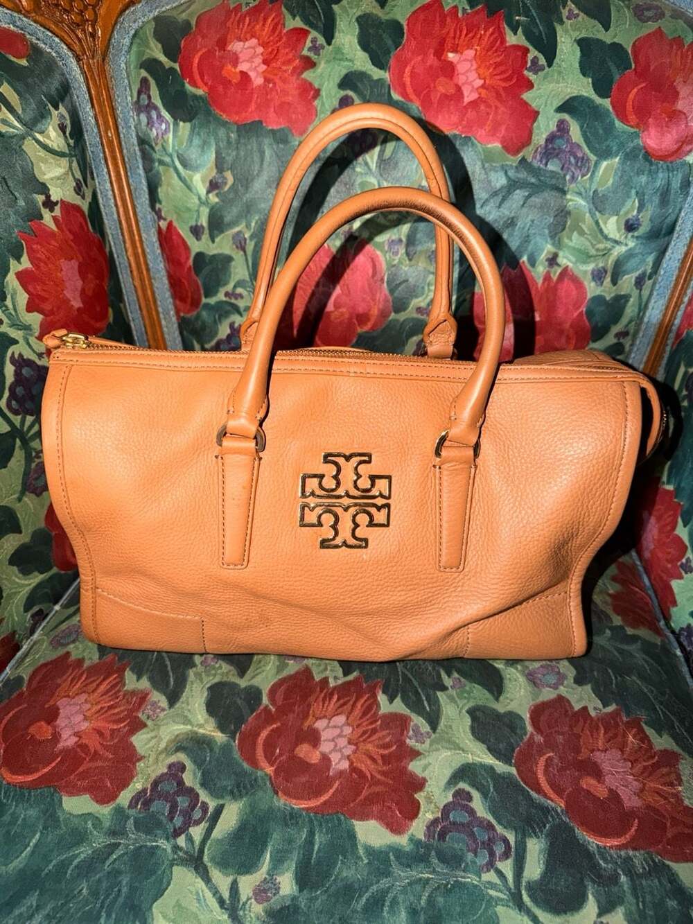 Tory Burch Pebble Leather Zip Satchel Handbag